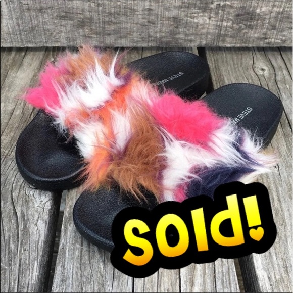 Steve Madden Shoes - Steve Madden Multicolor Furry Slides! NEW!